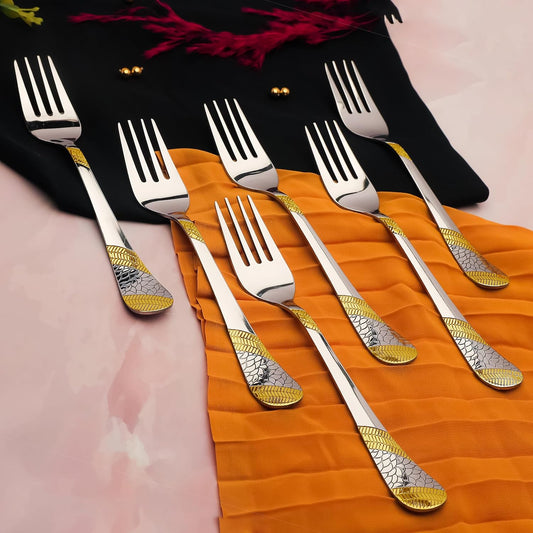 6 Pieces Stainless Steel 24K Gold Table Forks – 18.5 cm Premium Dining Cutlery