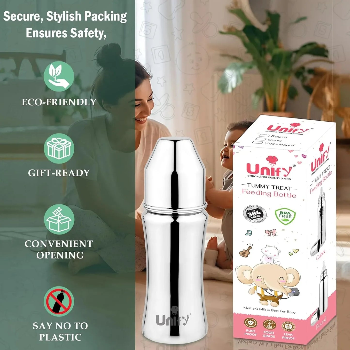 Stainless Steel Baby Feeding Bottle | 250ml, SUS 304, BPA-Free | Newborn, Anti-ColicWIDEMOUTH250ML1 4