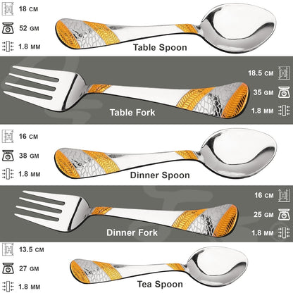 6 Pcs Stainless Steel 24K Gold Table Spoon Set – 18cm, Premium Large Spoons for Home & Kitchen, Luxury Tableware, Housewarming Gift, Imperial Design