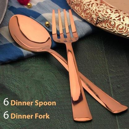 12 Pcs Stainless Steel Rose Gold Cutlery Set – 16cm, 6 Dinner Spoons & 6 Dinner Forks, Premium PVD Flatware for Home & Kitchen, Elegant Dining