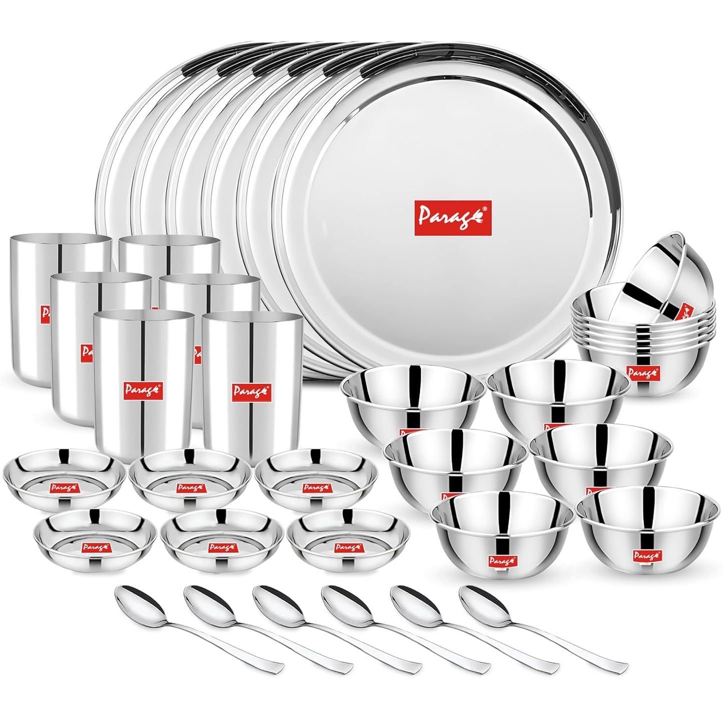 36pc Stainless Steel Dinner Set | Plates Bowls Glasses | Silver