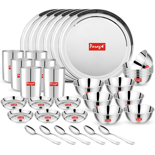 36pc Stainless Steel Dinner Set | Plates Bowls Glasses | Silver