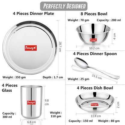 24pc Stainless Steel Dinner Set | Plates Bowls Glasses | Silver