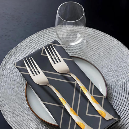 6 Pieces Stainless Steel 24K Golden Forks Set, Premium Luxury Dining Cutlery with Moonpress Design – Ideal Gift for Home & Kitchen