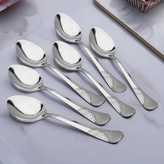 6 Pcs Stainless Steel Tea Spoon Set – 13.5cm, Premium Small Spoons for Home & Kitchen, Luxury Tableware, Housewarming Gift, Silver, Imperial Design