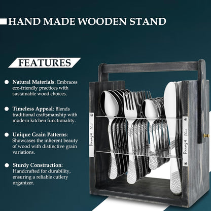 25 Pieces Stainless Steel Imperial Cutlery Set with Wooden Hanging Stand – Includes 6 Tea Spoons, 6 Table Spoons, 6 Table Forks, 6 Knives, 24K Gold Plated Spoon Set