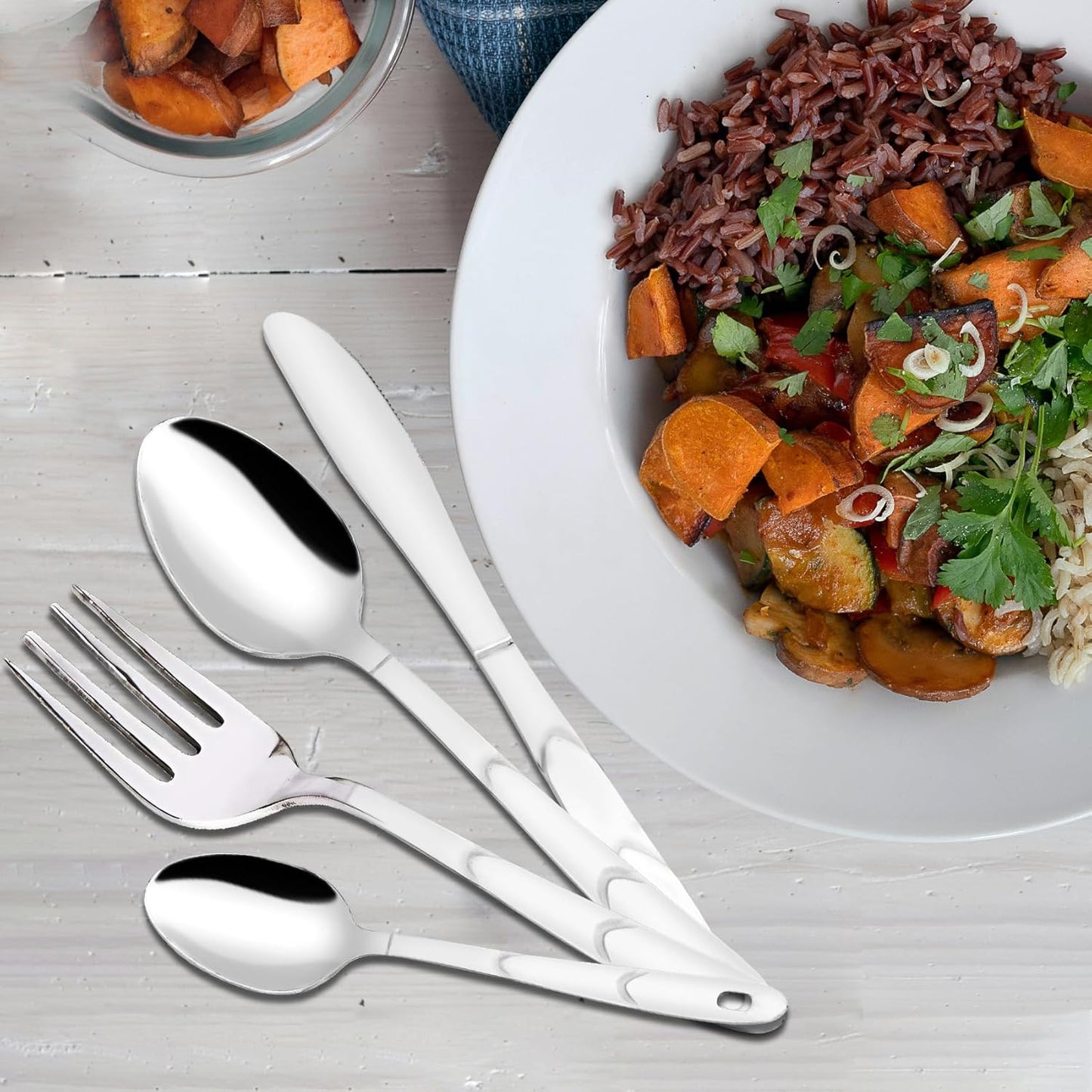 25 Pcs Stainless Steel Cutlery Set with Stand for Home & Kitchen | Silver Set