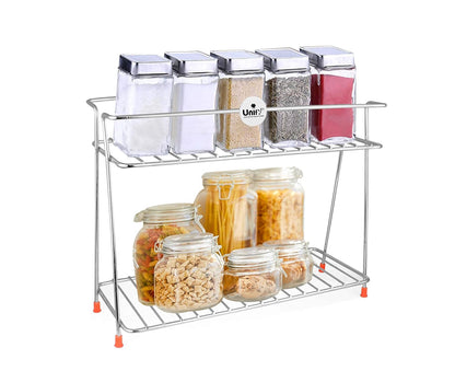 2 Tier Stainless Steel Kitchen Rack | Trolley Organizer & Storage Shelf Silver