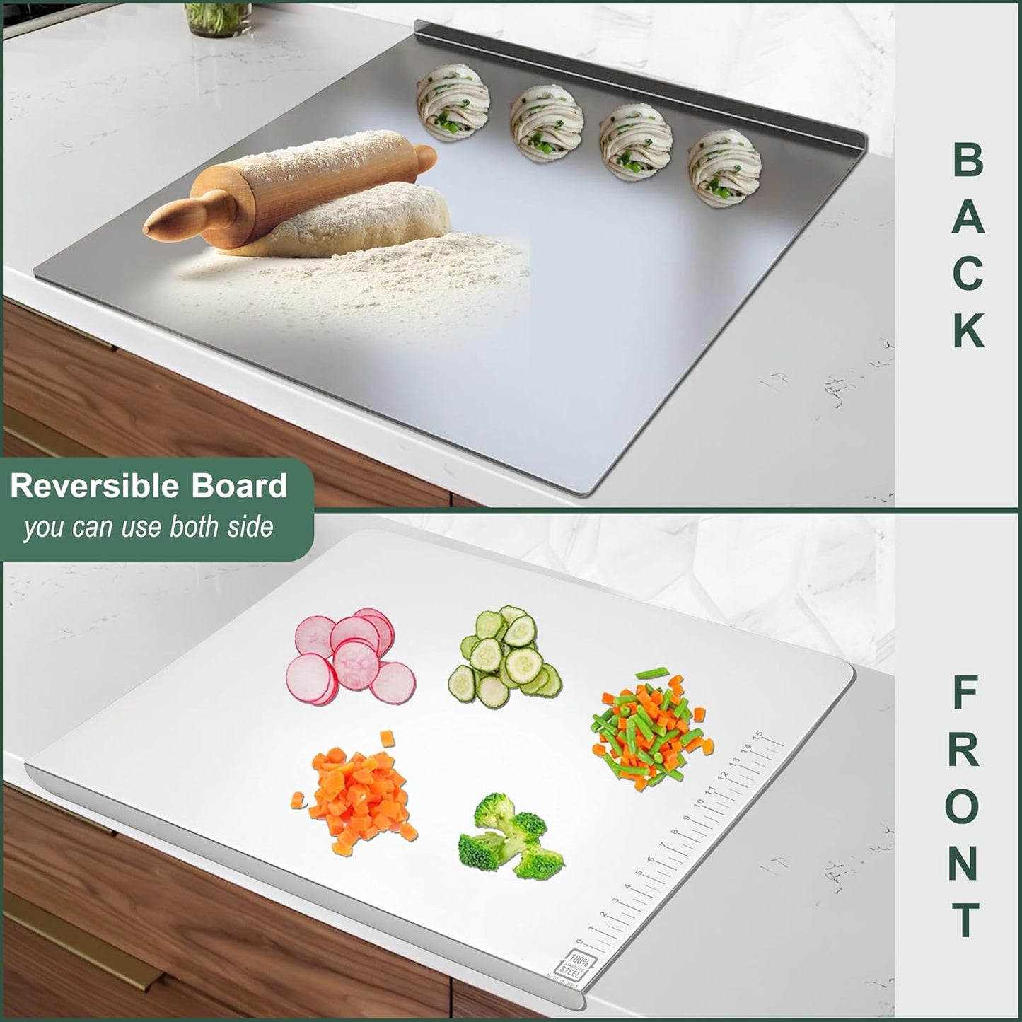 Stainless Steel Countertop Chopping Board - L-Shape, Medium 35.5x31 cm, Heavy DutyLCB35.5X301 4