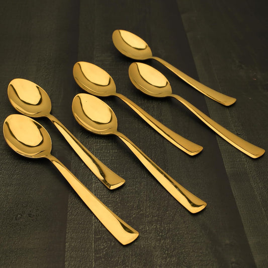 6 Pcs Stainless Steel Gold Spoon Set – 18cm, Premium Large Spoons for Home & Kitchen, Luxury Tableware, Housewarming Gift, Set of 6