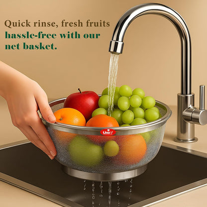 10-Inch Stainless Steel Mesh Fruit Basket with Lid – Fly & Mosquito Proof, Silver