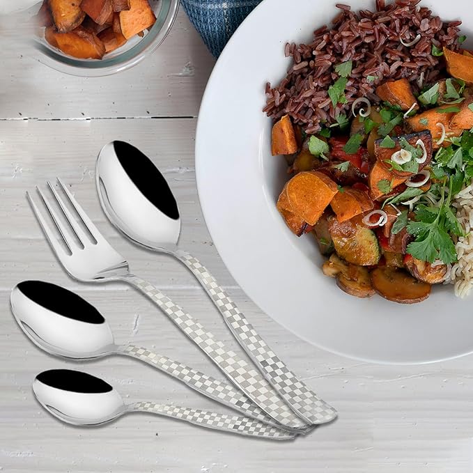 25-Piece Decora Stainless Steel Cutlery Set with Stand | Spoons & Forks for Dining Table, Silver