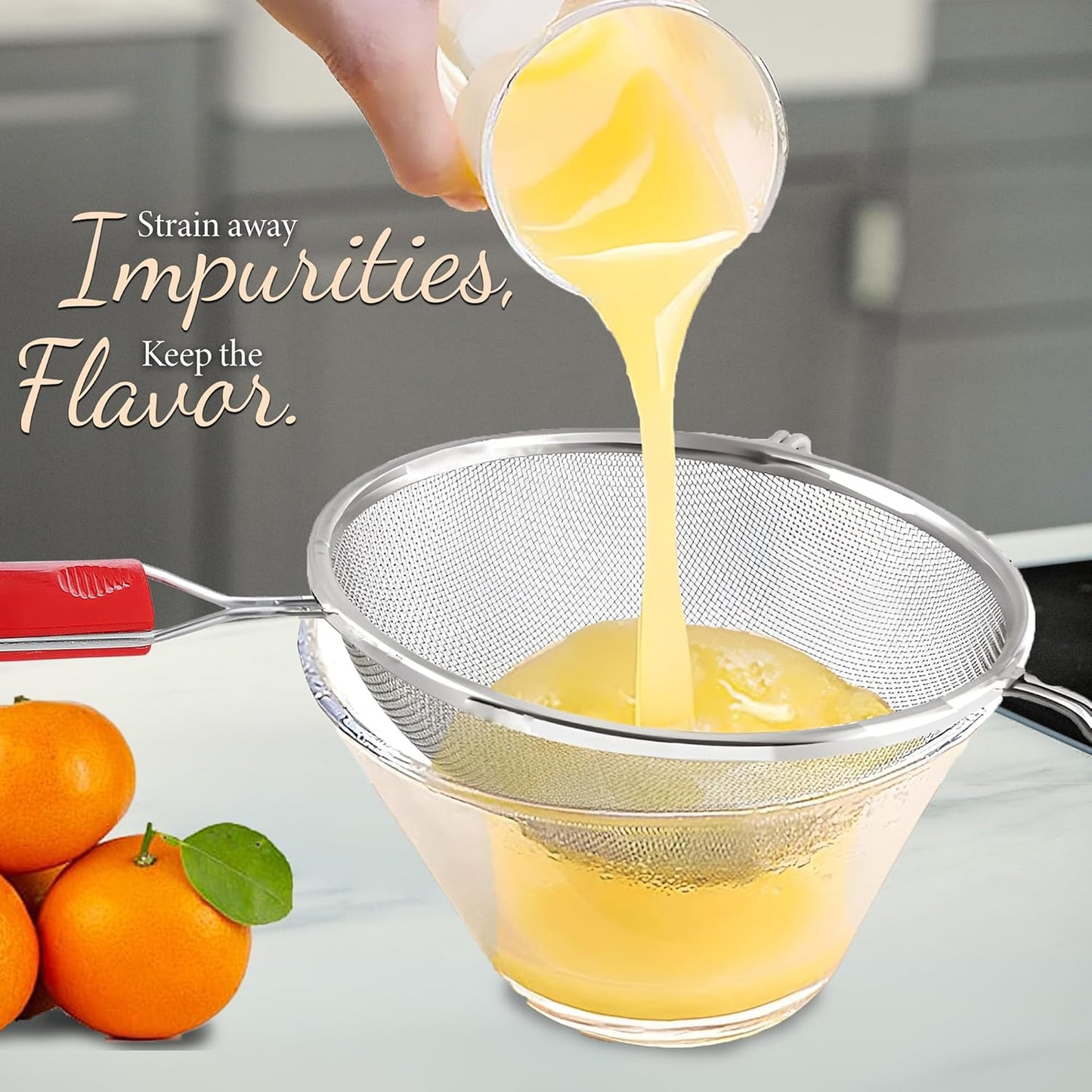 Stainless Steel Soup & Juice Strainer - Large Kitchen Liquid Filter with Red HandleSOUPSTRAINER81 2