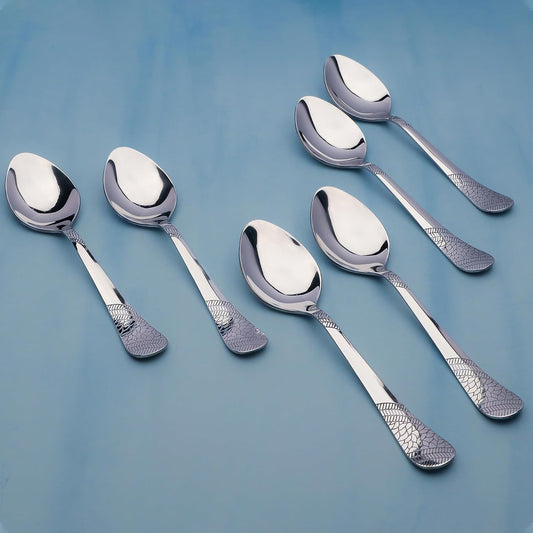 6 Pcs Stainless Steel Dinner Spoon Set – 16cm, Premium Spoons for Home & Kitchen, Luxury Tableware, Housewarming Gift, Silver, Imperial Design