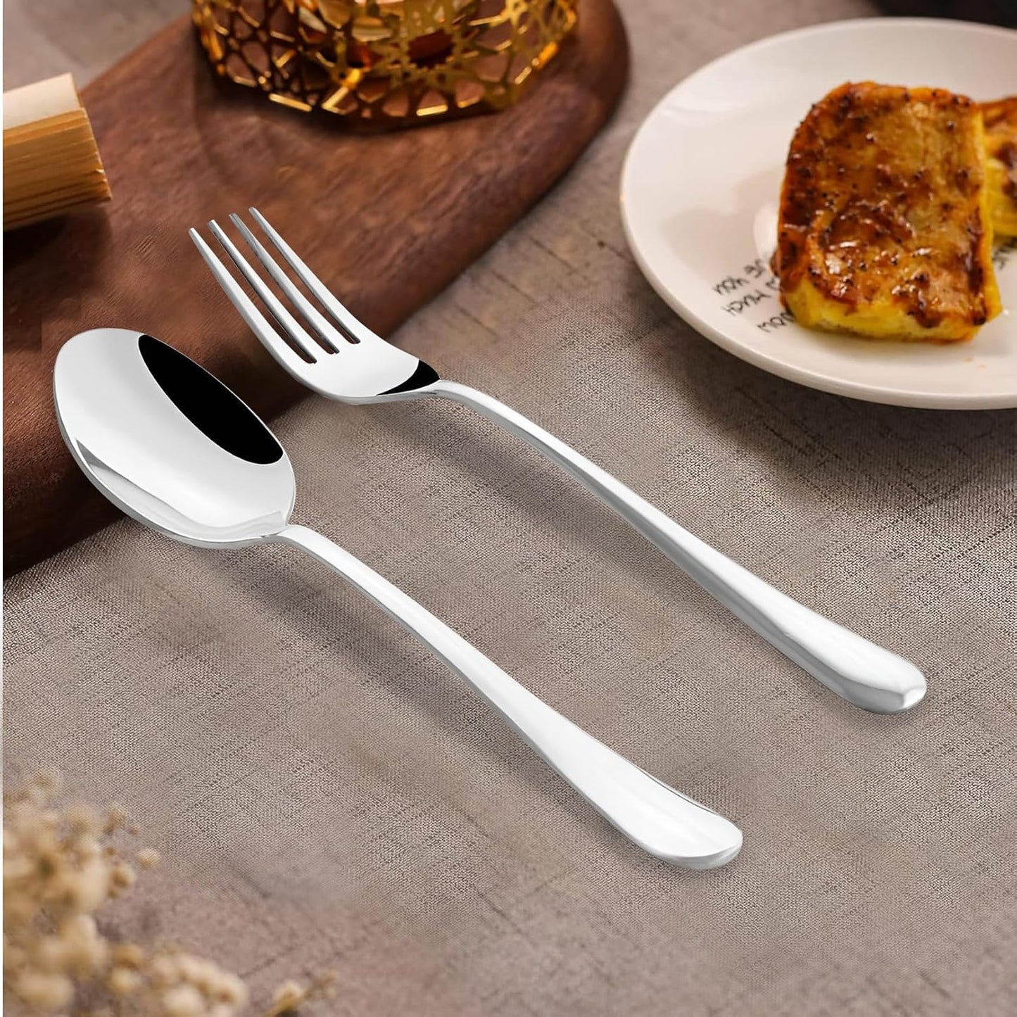 6-Piece Stainless Steel Spoon & Fork Set | Round Edge Tableware, Silver