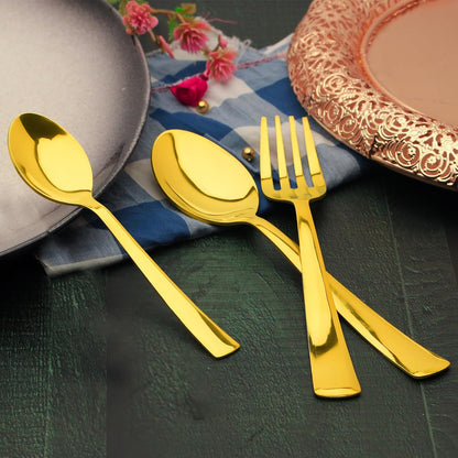 18 Pcs Stainless Steel Gold Spoon & Fork Set | Premium PVD Cutlery Set for Home & Kitchen