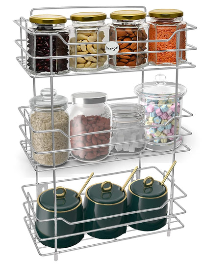 3 Tier Stainless Steel Kitchen Rack | Multipurpose Storage Shelf Silver