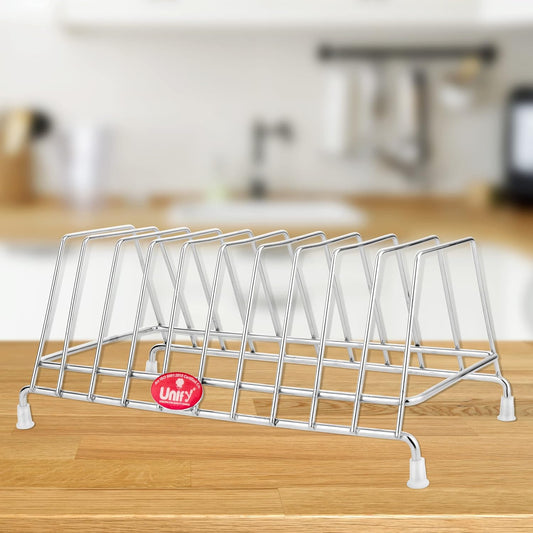 Stainless Steel Plate Rack for Kitchen – 10 Sections, Chrome Finish, Ideal for Plates, Lids, and Utensil Organization in Cabinets