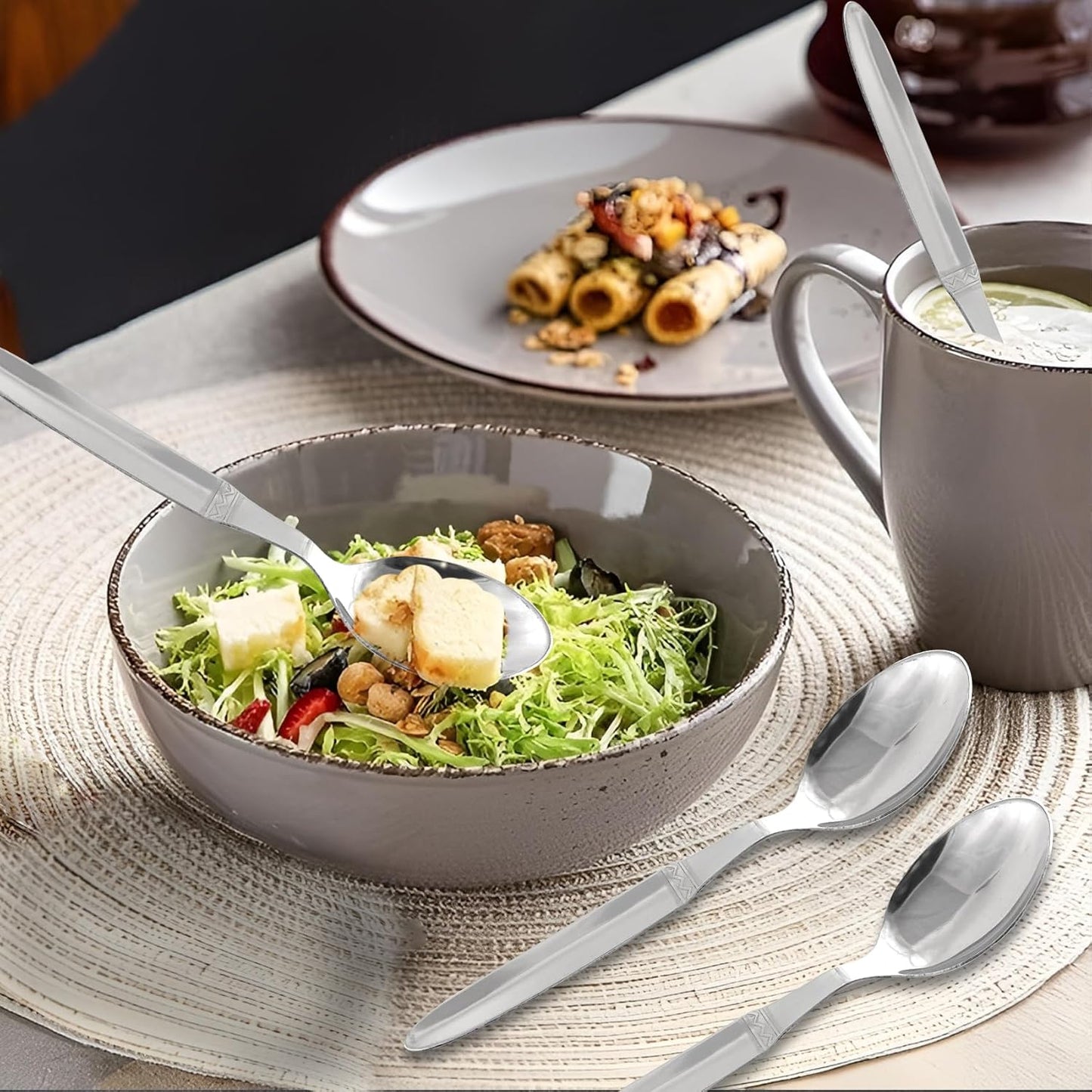 12 Pcs Stainless Steel Dinner Spoon Set | 15.5 cm Super King Table Spoons Silver