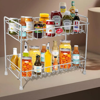 Stainless Steel 2-Tier Kitchen Spice Rack | Countertop Organizer with Shelf Liner (Chrome) RECT2SHELFC 1