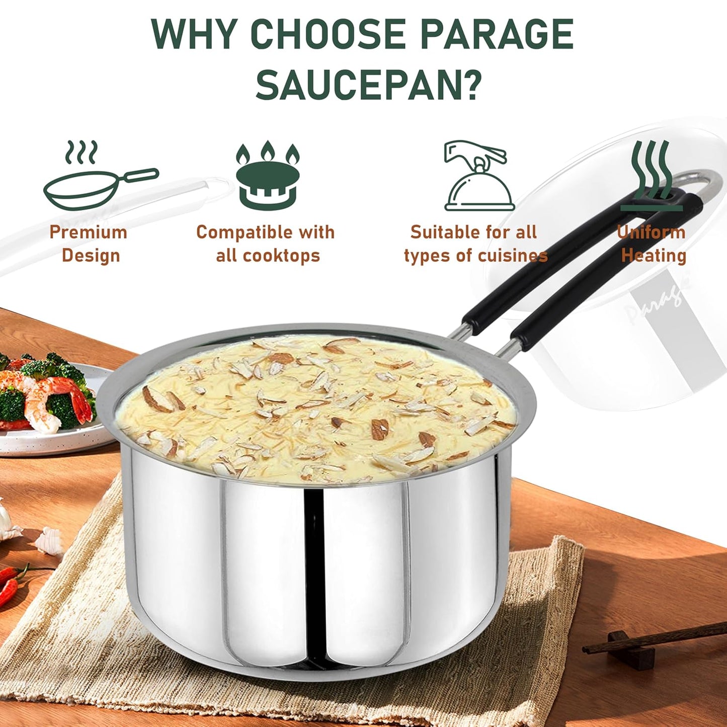 3pc Stainless Steel Saucepan Set | 1L 1.25L 1.75L | Silver