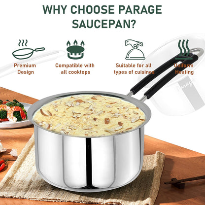 3pc Stainless Steel Saucepan Set | 1L 1.25L 1.75L | Silver