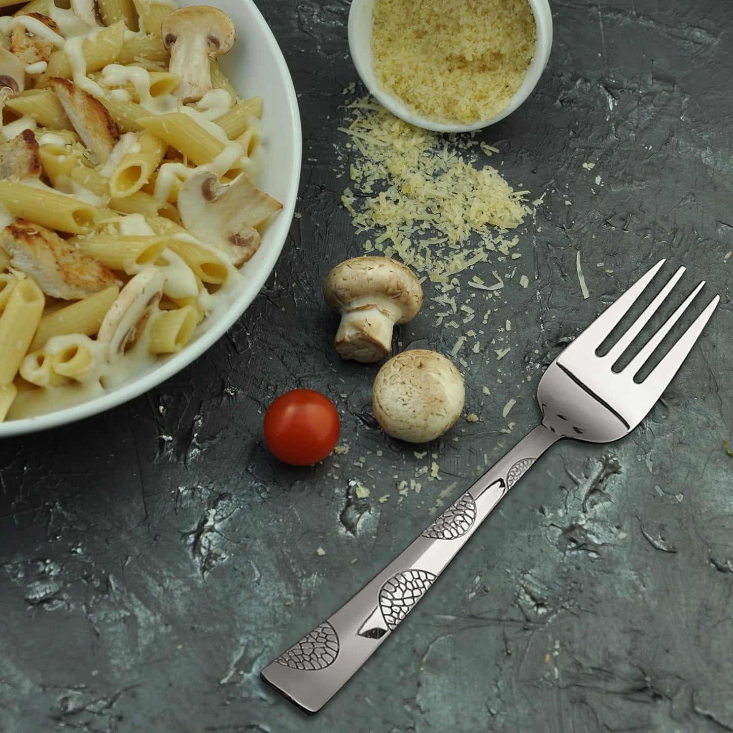 6-Piece Stainless Steel Forks, 16 cm Premium Silver Dining Cutlery Set with Moonpress Design – Luxury Forks for Home & Kitchen