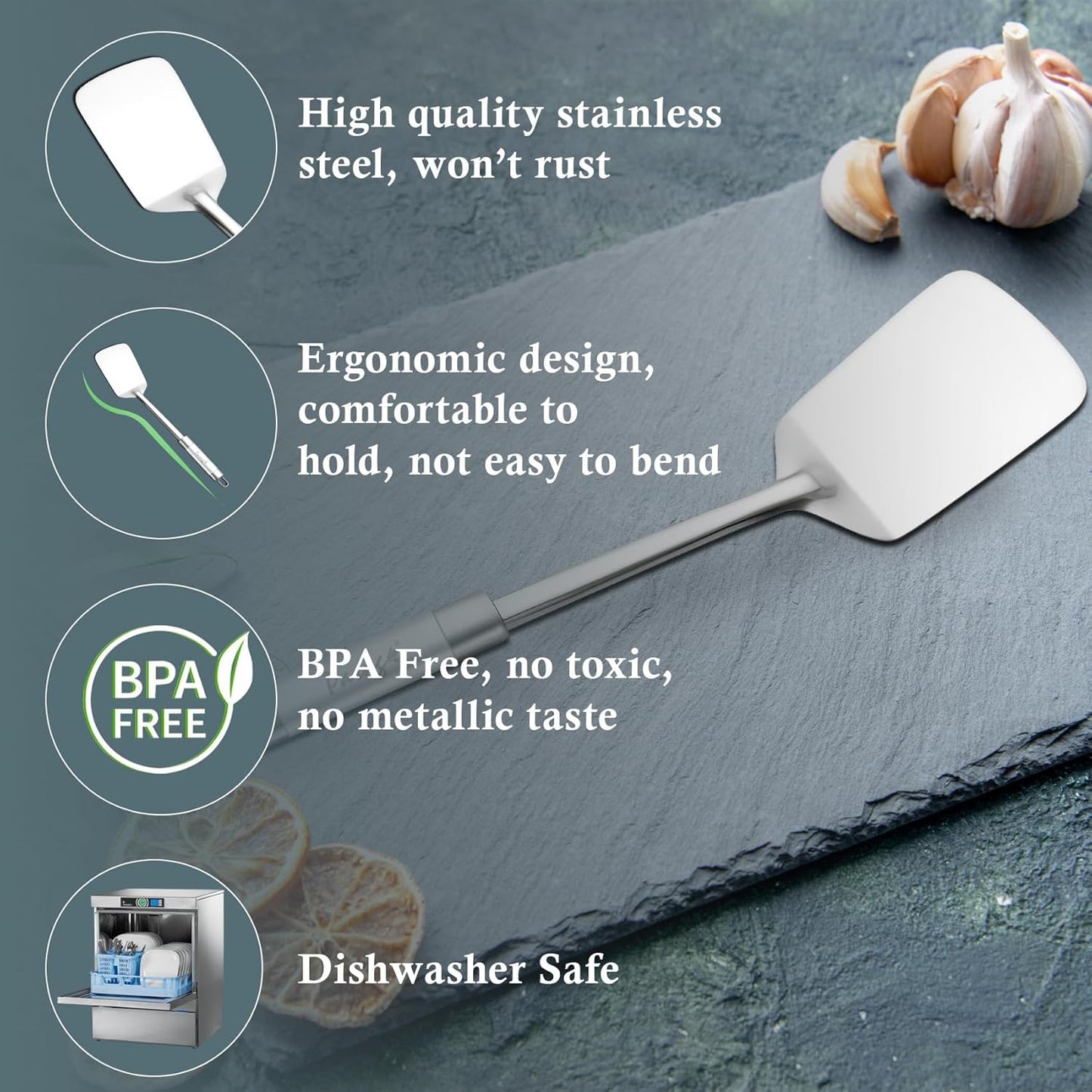 1 Piece Stainless Steel Turner/Spatula for Cooking and Serving, Dosa, Roti, Omelette & Paratha (36.8 cm, Silver)