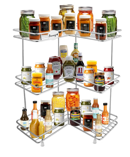 3 Tier Stainless Steel Corner Kitchen Rack | L Shape Storage Shelf Organizer