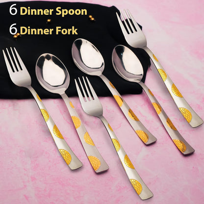12pc Stainless Steel 24k Gold Cutlery | 16cm Spoons & Forks | Dining