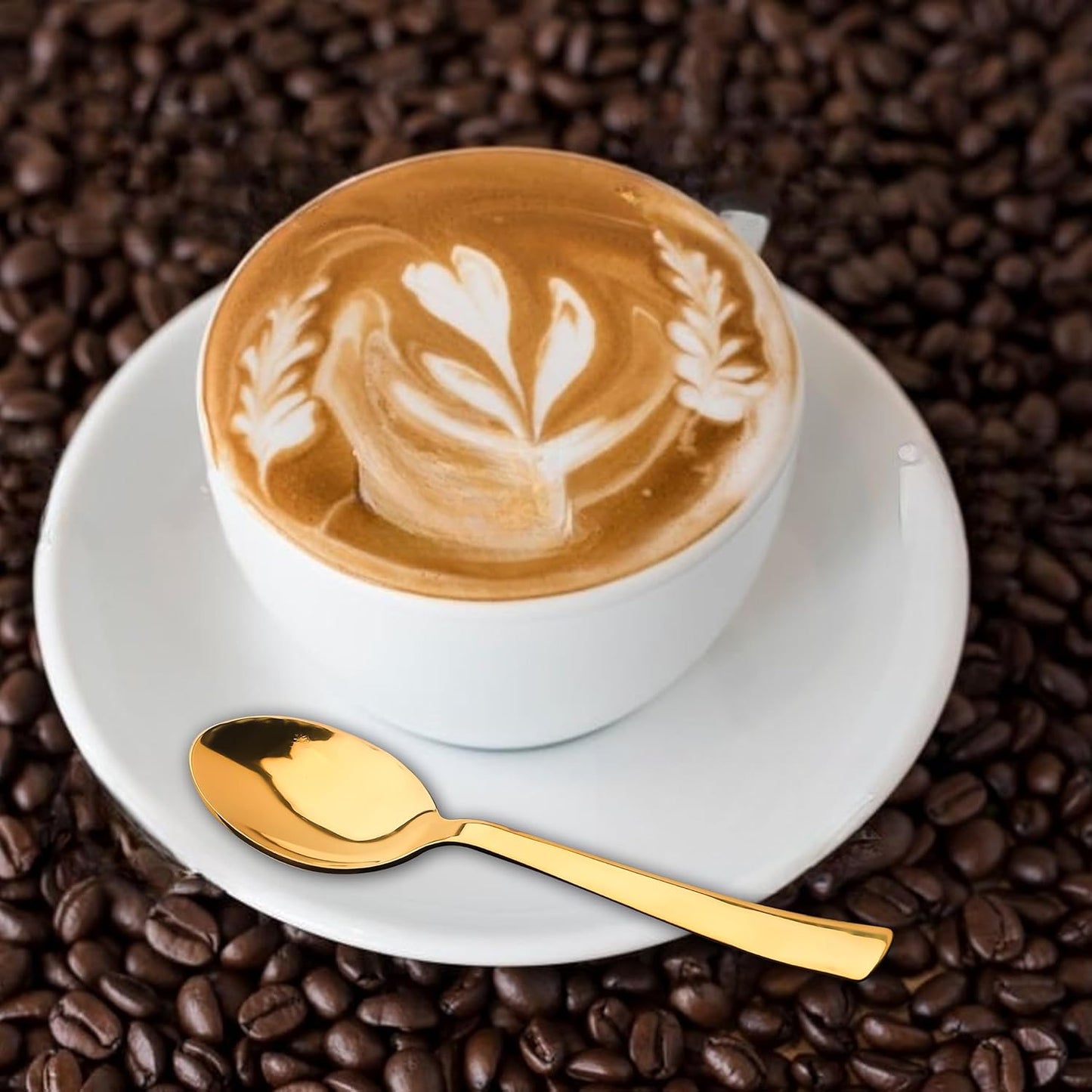 Stainless Steel Gold Tea Spoon Set of 6 | 13.5 cm Premium Small Spoons for Home & Kitchen | Golden