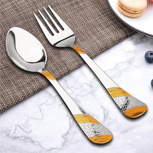 12pc Stainless Steel 24k Gold Cutlery | 16cm Spoons & Forks | Dining