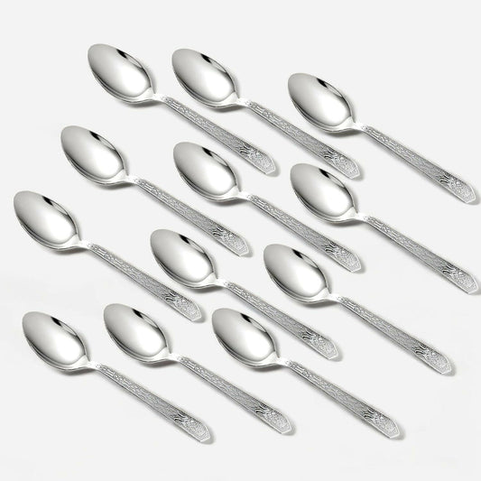 12 Pieces Stainless Steel Dinner Spoon | 15.5cm Long Cutlery, Silver