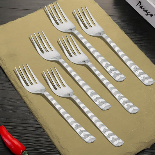 6 Pieces Stainless Steel Premium Dinner Forks Set – 16 cm Cutlery with Arrow Design