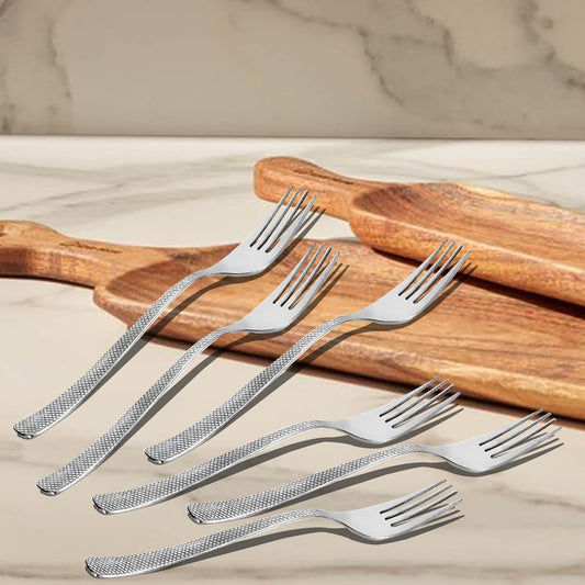 6 Pcs Stainless Steel Dinner Forks – 18 cm Silver Zig Zag Design, Mirror Finish, Durable Cutlery Set for Home, Kitchen & Restaurant, Dishwasher Safe