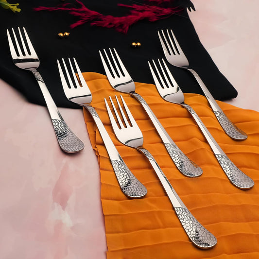 6 Pieces Stainless Steel Table Forks Set, 18.5 cm Premium Silver Dining Cutlery with Imperial Design – Luxury Tableware for Home & Kitchen