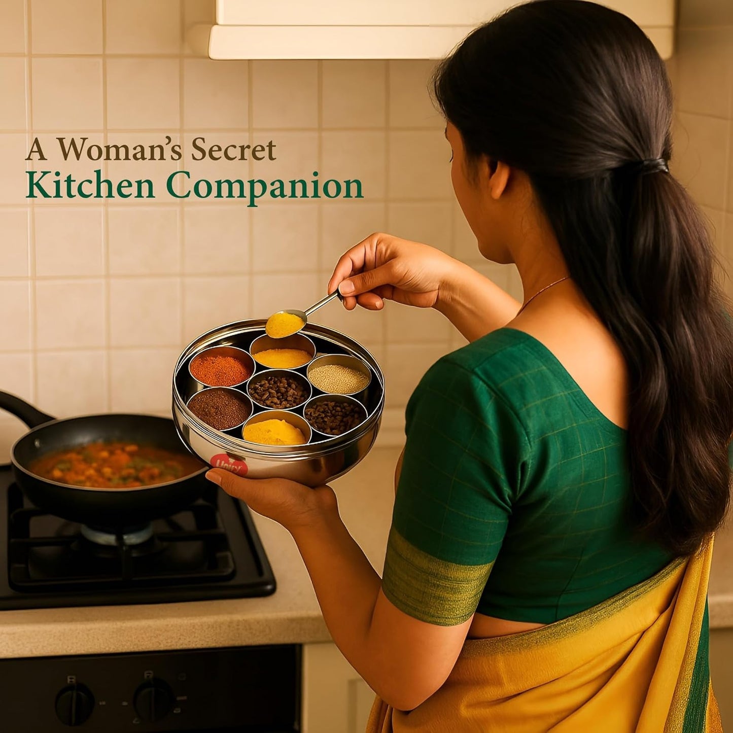 12 Inch Stainless Steel Masala Dabba | 1500ml Airtight Spice Box with 7 Containers & Lid, Silver