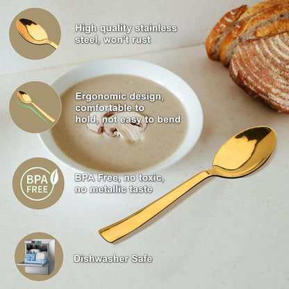 6 Pcs Stainless Steel Gold Spoon Set – 16cm, Premium Dinner Spoons for Home & Kitchen, Luxury Tableware, Housewarming Gift, Gold Cutlery Set