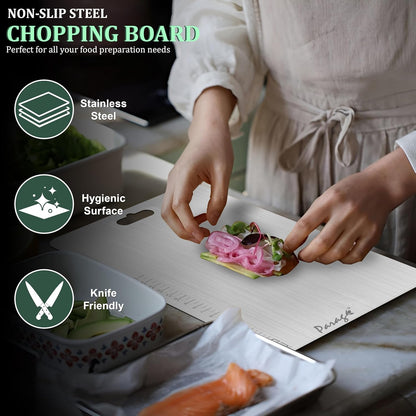 Premium Stainless Steel Chopping Board for Kitchen & Professional Use – Medium 31x21 cm, Ideal for Meat, Fish, Fruits, Bread & Vegetables, Heavy Duty & Rust-Free