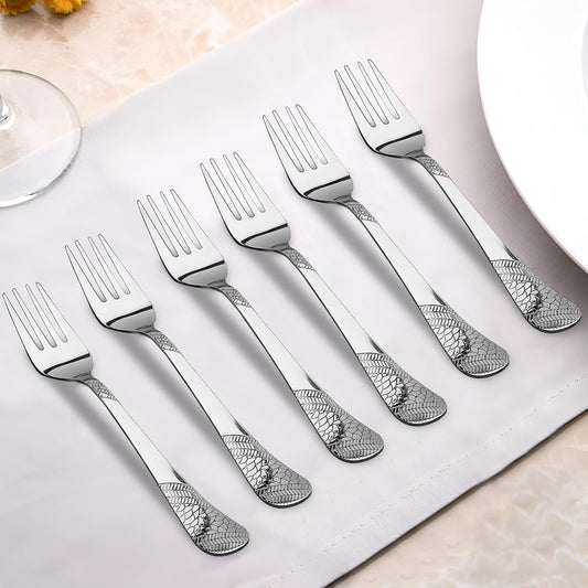 6 Pieces Stainless Steel Forks Set, 16 cm Premium Silver Dining Cutlery with Imperial Design – Luxury Tableware for Home & Kitchen