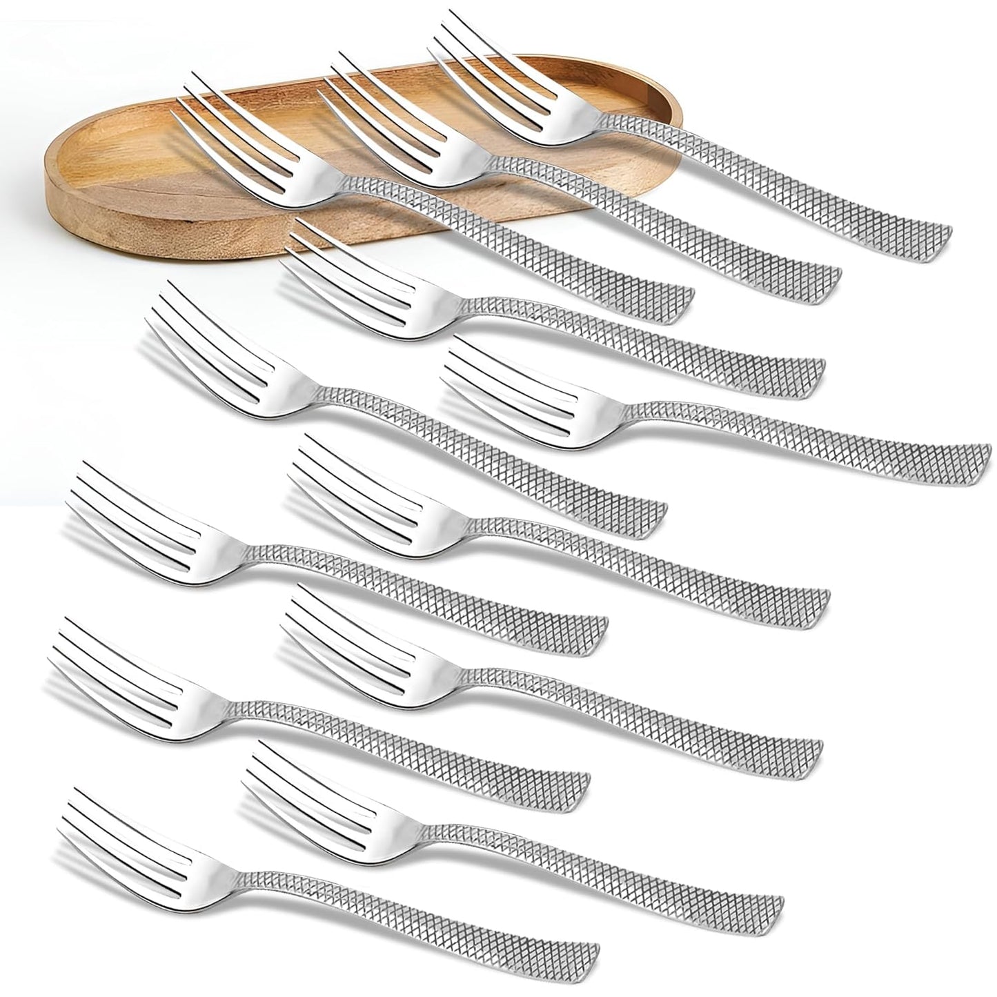 12 Pcs Stainless Steel Table Forks – Silver Cutlery Set, Shiny Sturdy Handle