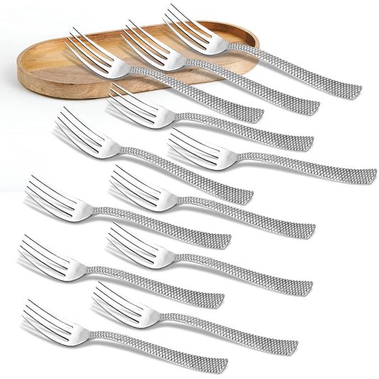12 Pcs Stainless Steel Table Forks – Silver Cutlery Set, Shiny Sturdy Handle