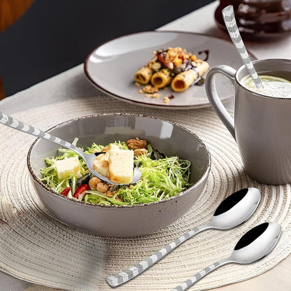 Stainless Steel Spoon Set of 6 | Arrow Design Dinner Spoons for Home & Kitchen | 16 cm, Silver