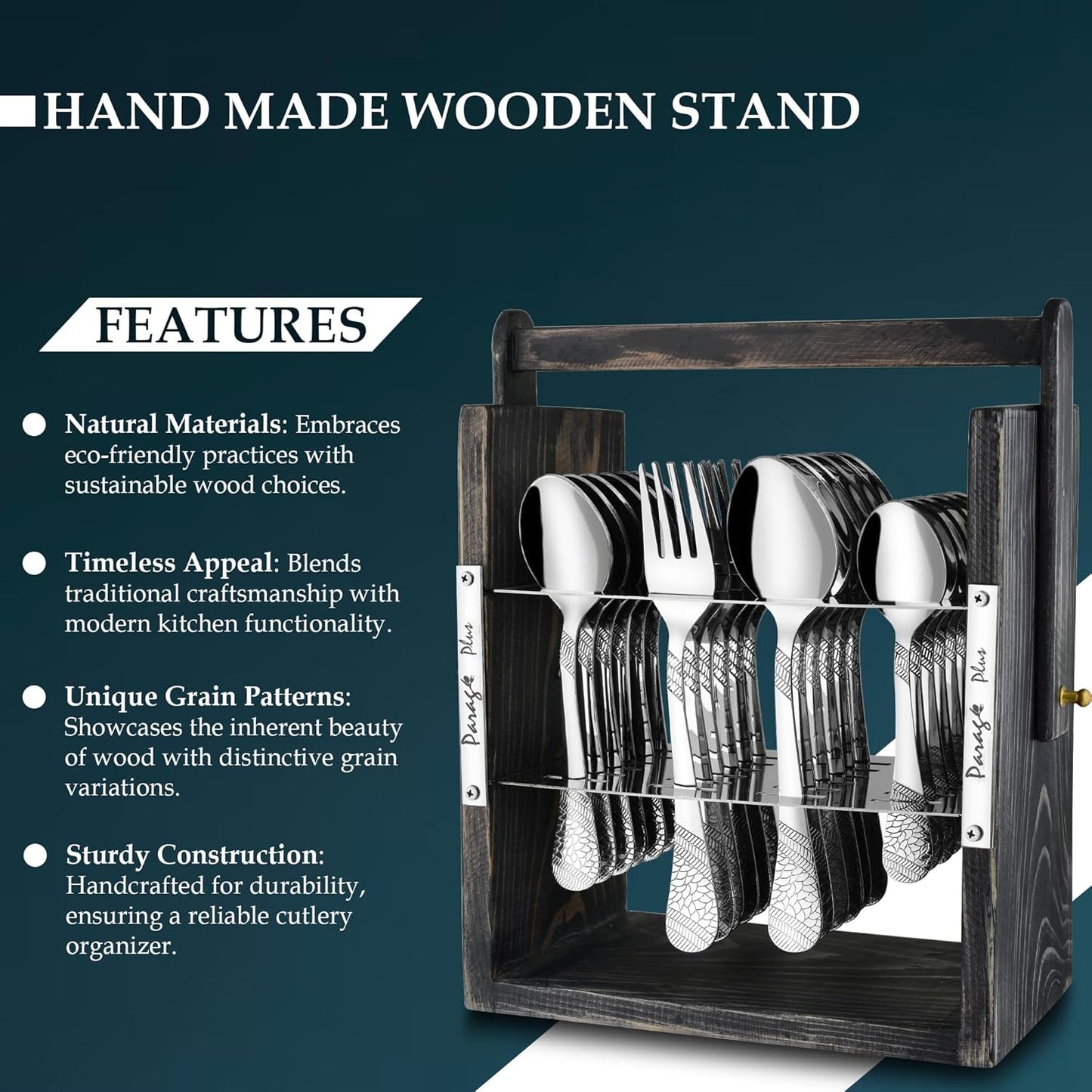 25 Pieces Stainless Steel Imperial Cutlery Set with Wooden Hanging Stand – Includes 6 Tea Spoons, 6 Table Spoons, 6 Table Forks, 6 Dinner Spoons, Stylish Dining Set