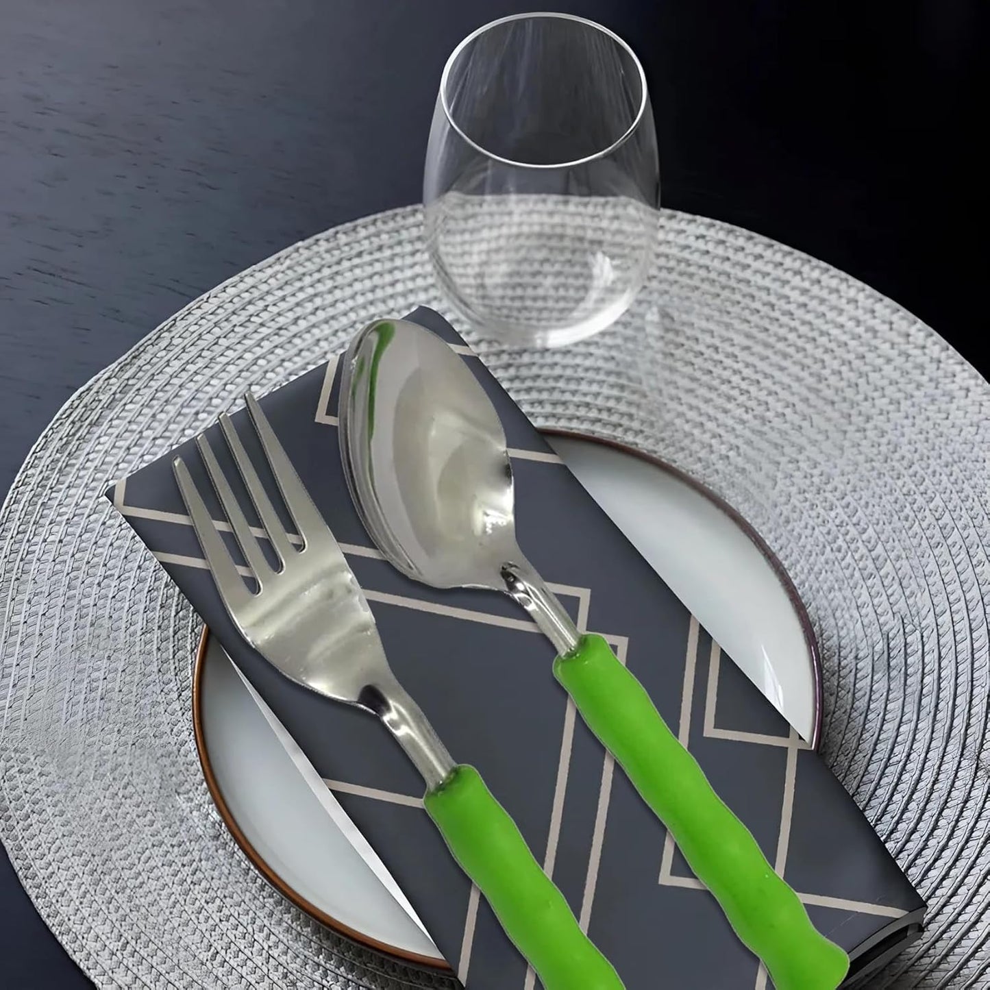 25 Pcs Stainless Steel Cutlery Set with Stand & Storage Box for Kitchen | Green