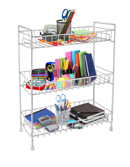 Stainless Steel 3 Tier Kitchen Countertop Spice Rack Organizer with Shelf Liner for Kitchen, Cabinet & Pantry (Rectangle)