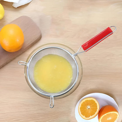 2-Piece Stainless Steel Soup & Juice Strainer Set | Large Chalni with Red Handle | Kitchen Use