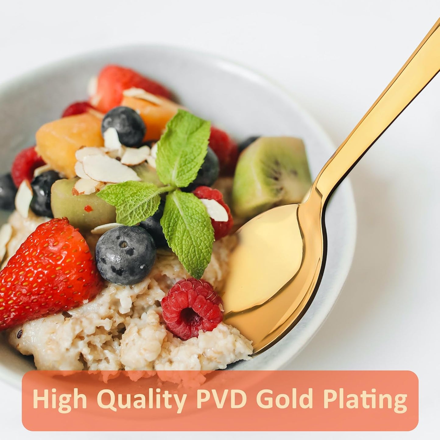 6 Pcs Stainless Steel Gold Spoon Set – 18cm, Premium Large Spoons for Home & Kitchen, Luxury Tableware, Housewarming Gift, Set of 6