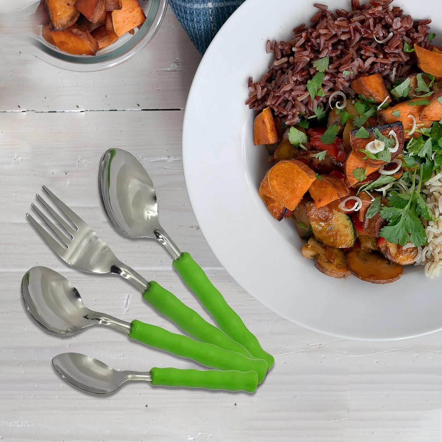 25 Pcs Stainless Steel Cutlery Set with Stand & Storage Box for Kitchen | Green