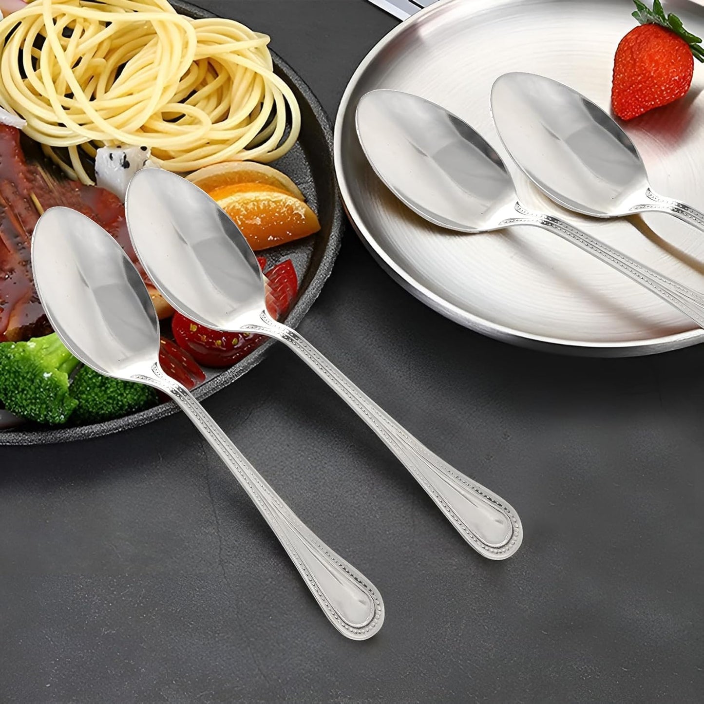 12 Pcs Stainless Steel Dinner Spoon Set | 15.5 cm Juhi Table Spoons Silver